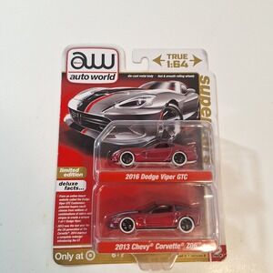 AUTO WORLD 2016 DODGE VIPER 7 2013 CHEVY CORVETTE 2 PAC ULTRA RED CHASE 1/64
